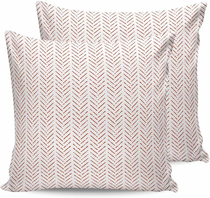 Outdoor Waterproof Throw Pillow Covers 24x24in, Orange Lines Cushions for Garden Patio Furniture Chairs Set of 2, Abstract Textures Home Decor Couch Sofa Polyester Pillow Cases