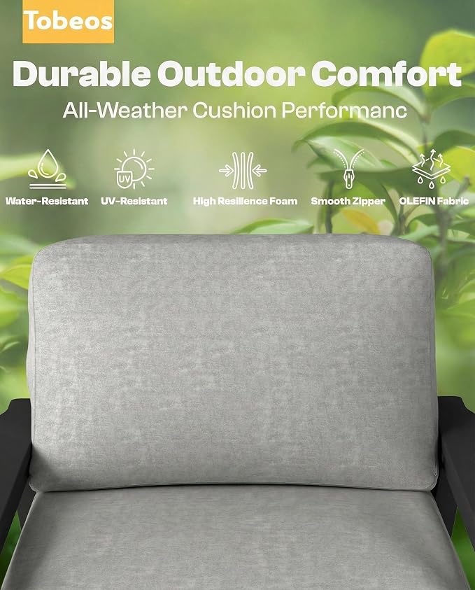HDPE 5 Piece Patio Furniture Set, Outdoor Couch with Washable Thick Gray Cushions & Coffee Table, Outdoor Sectional Furniture for Backyard, Deck, Lawn, Porch (Black Frame)