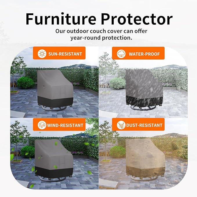 Easy-Going Outdoor Swivel Chair Cover Waterproof, Heavy Duty Patio Chair Cover, Windproof Outdoor Furniture Cover with Air Vent (2 Pack-35Wx37Dx38.5H inch, Gray/Black)