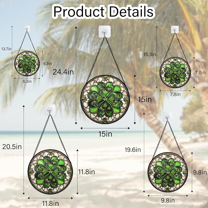 DASTOLL Stained Glass Window Hanging St. Ripak Festival Green Lucky Clover 9.8" - Suncatcher Door Garden Sun Catcher Ireland Decor Mother's Day for Mom Woman Her Men Sisters