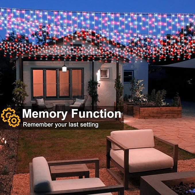 33ft Red and White Icicle Lights for Outside, 400 LED Christmas Lights | Clear Wire Connectable Twinkle Lights with 8 Modes Timer Waterproof for House Window Party Tree Holiday Patio Yard Home Decor