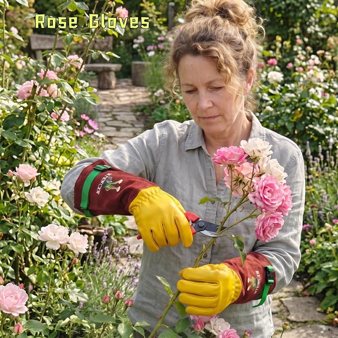 Cow Leather Gardening Gloves, Adjustable&Thorn Proof,Cactus Handling,Rose Pruning,Gardening Gifts For Women/Men