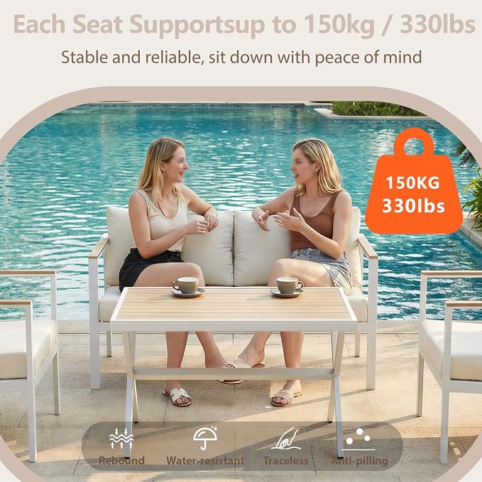 Aluminum Outdoor Folding Patio Table, X-Shaped Cross Legs Table with Triangular Stability, Weatherproof Slatted Top for Garden, Balcony, Backyard, Wobble-Free White