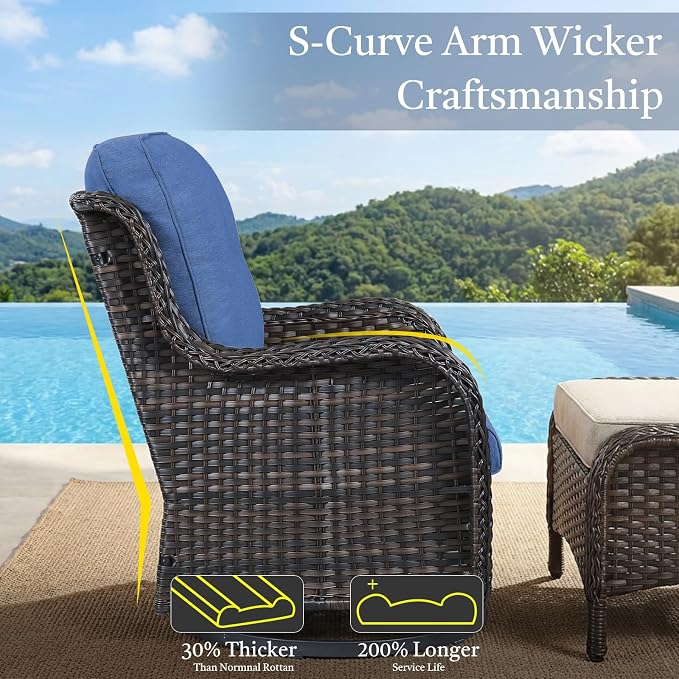 Outdoor Swivel Rocker Patio Chairs with Side Table 3 Pieces PE Wicker Patio Furniture Set for Porch Deck Balcony Garden