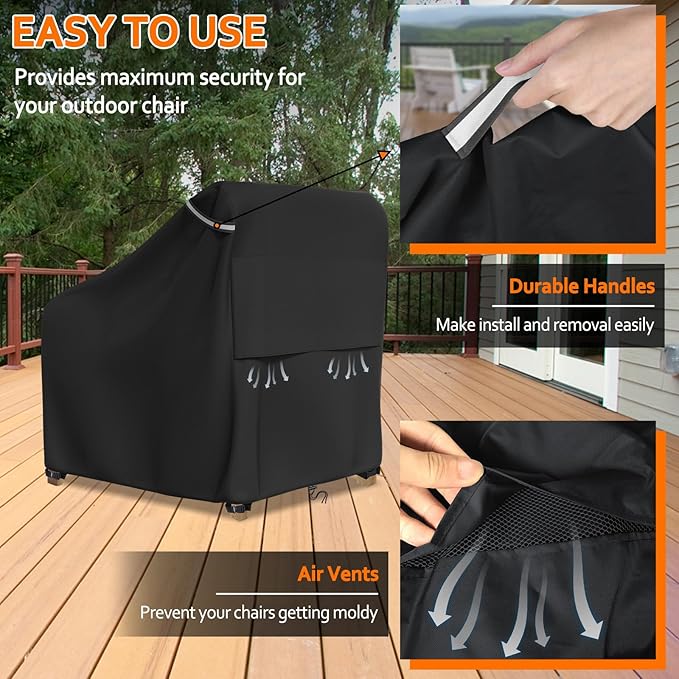 STARTWO Patio Outdoor Chair Covers 2 Pack, Outdoor Furniture Covers Waterproof adapter for Lawn Lounge Seat, Wicker, Swivel, Adirondack, Rocking Chairs, 35" Wx 38" D x 31" H inch, Black