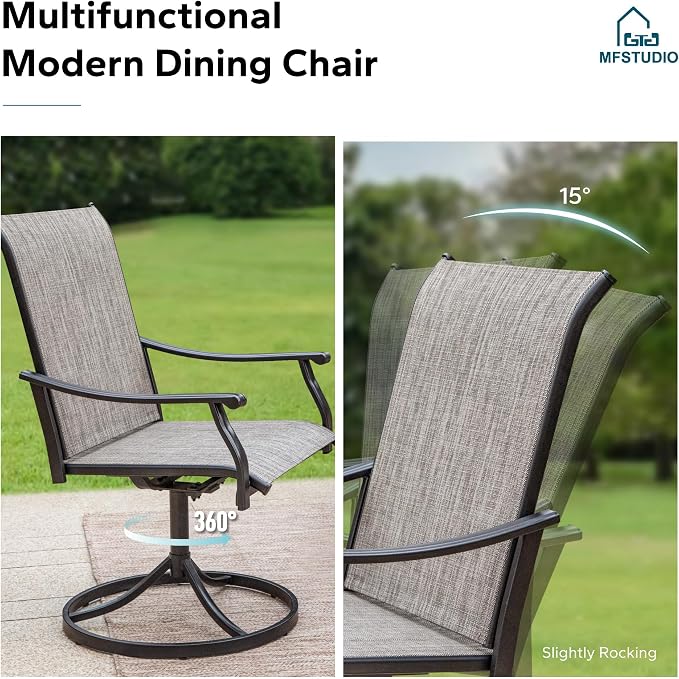 MFSTUDIO Outdoor Patio Dining Set for 6, Outdoor Patio Set with 64"x 38"x 28.5" Wooden Table, 4 Fixed and 2 Swivel Patio Chairs, Heavy Duty Outdoor Dining Table and Chairs for Patio Lawn