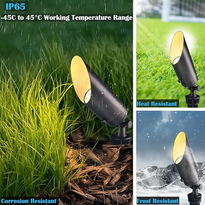iYogaled Brass RGB Landscape Lighting Fixture，Adjustable Color Changing Low Voltage Landscape Lights with Inserted Ground Stake, 12V Outdoor Spot Lights for Yard Garden Pathway Lawn Decorative