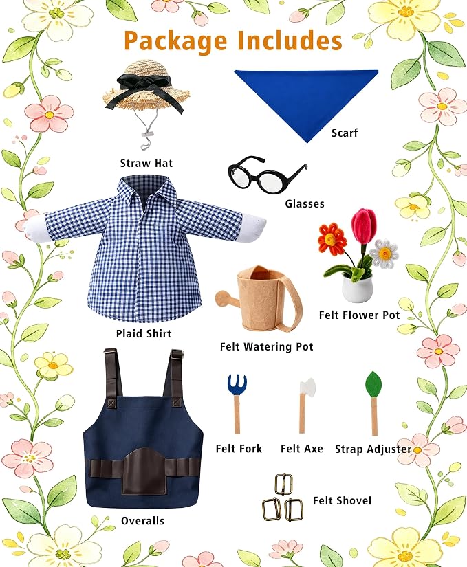 SIQUK Gardener Porch Goose Outfit Porch Goose Clothes Fit 23'' Geese Statue | Porch Goose Costume, With Hat Glasses Scarf Tools Watering Can Flower Pot, For Spring Summer Garden Yard Lawn Decor