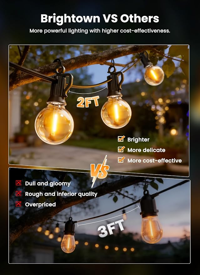 Brightown 208FT 102LED Solar String Lights Outdoor with Remote & USB Port | Shatterproof Bulbs, Dimmable & Timable, 3 Modes, Solar Patio Lights with a Mount Clip for Camping Backyard Garden Decor