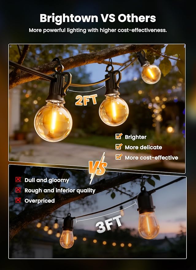 Brightown 158FT 77LED Solar String Lights Outdoor with USB Port | Shatterproof Bulbs, Dimmable & Timable, 3 Modes, Solar Patio Lights with a Mount Clip for Camping Backyard Garden Decor