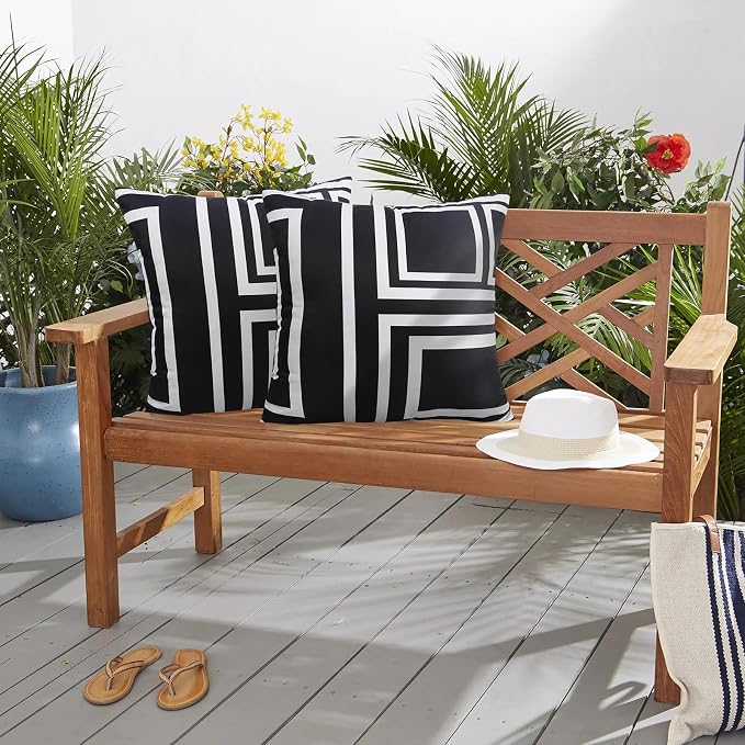 Merrycolor Set of 2 Outdoor WaterproofThrow PillowCovers Geometry Decorative Square Pillowcases Blackand White Outdoor Pillows for Patio Furniture Garden TentCouch 18 X 18 Inch Black Background