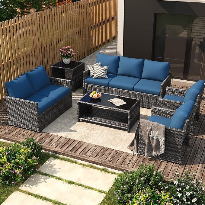 U-MAX Patio Furniture Set with Two Table, 7 PCS Outdoor Furniture for Garden
