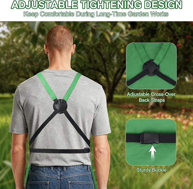 Garden Apron,Harvest Aprons with Drawstring Bag and Pockets for Women and Men,Canvas Fruit Picking Apron