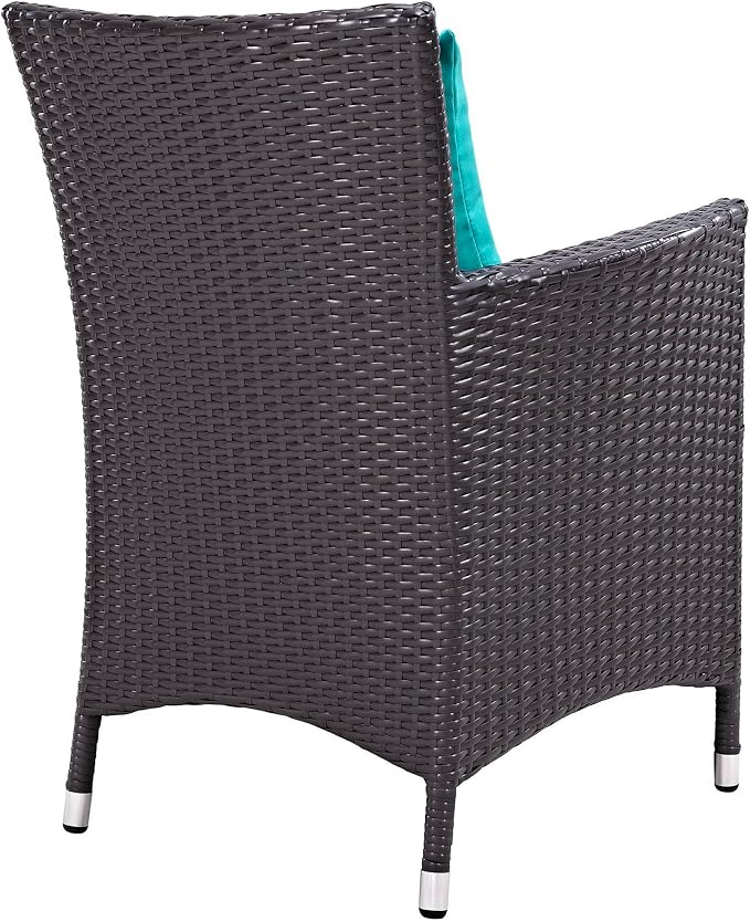 Convene 11 Piece Outdoor Patio Dining Set with Turquoise Cushions and Wicker Armchairs