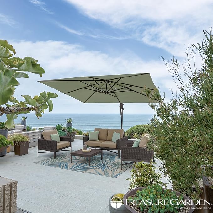 Treasure Garden AKZ PLUS Cantilever Umbrella 10'x13' Rectangular Sunbrella Spectrum Indigo Canopy and Bronze Frame with Stationary Base