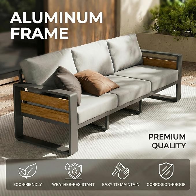 ZANDOR Aluminum Outdoor Patio Furniture Set with Table,5 Seat, Grey | Rustproof,High weight capacity,Water-repellent,Washable Cover,All-Weather Resistant,Easy clean,for Poolside Backyard Deck