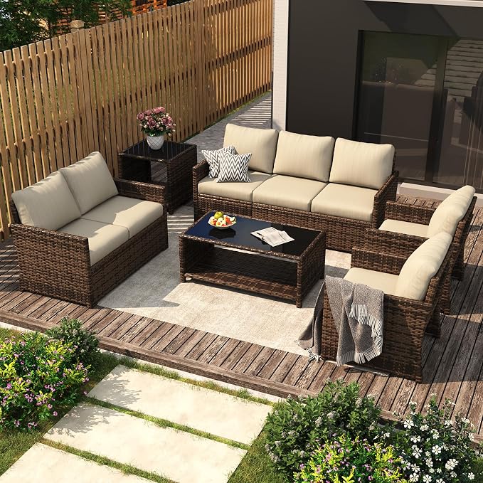 U-MAX Patio Furniture Set with Two Table, 7 PCS Outdoor Furniture for Garden