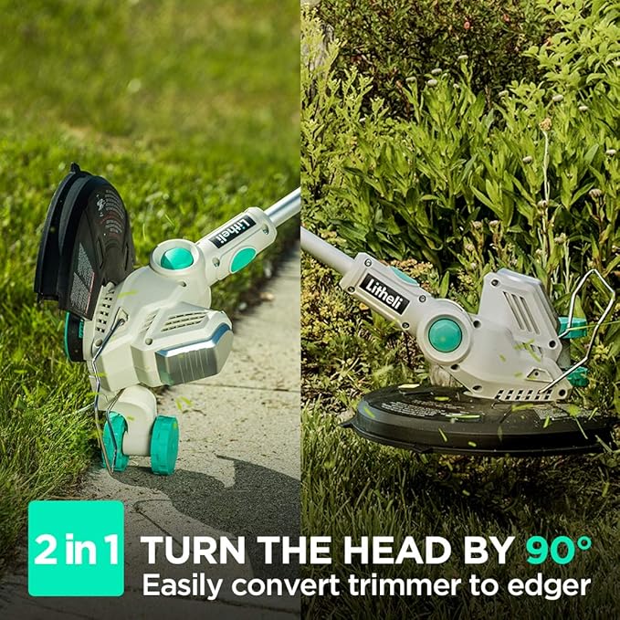 Litheli 40V Cordless String Trimmer, 13" Battery Powered Grass Trimmer & Wheeled Edger, Automatic Line Feed, 2.0Ah Battery and Charger, for Grass Trimming/Edging