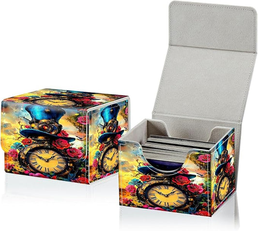 Card Deck Box for MTG, Cards Storage Box Fits 120+ Sleeved, Leather Small Size Strong Magnetic Closing Card Case for Board Games Magic TCG CCG Baseball Collection, Sunflower Yellow Cow