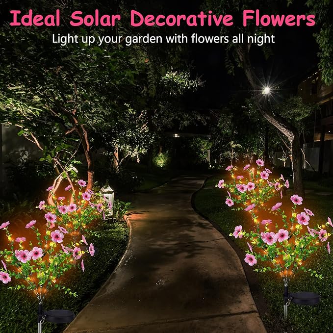 Glooglitter 2 Pack Pink Solar Stake Lights Outdoor Decor Waterproof Mums Artificial Flowers Solar Lights for Outdoor Garden Yard Pathway Decor (Violet)