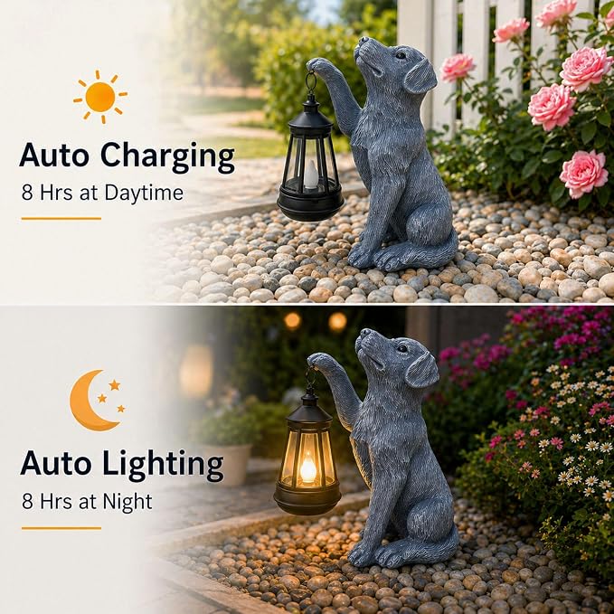 YODY Garden Statues Outdoor Garden Decor: Dog Statue with Solar Lantern for Yard Art Lawn Ornaments Porch Patio Balcony Home House - Birthday Gifts for Grandma Mom Women