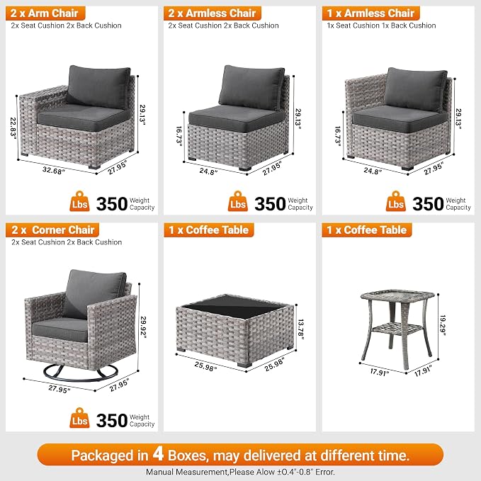 9-Piece Patio Furniture Set, Outdoor Wicker Furniture Sectional Set with Coffee Table, High Back Swivel Rocker Patio Chairs, Modern Rattan Outdoor Conversation Set for Porch, Balcony, Garden, Black