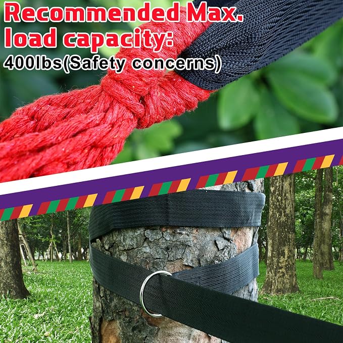 Windyun 2 Sets Cotton Canvas Hammock Large Double Hammock 400lbs Portable Camping Hammocks for Outside with Carrying Bag Sturdy Metal Knot Ropes and Tree Straps for Travel Patio Garden Backyard (Red)