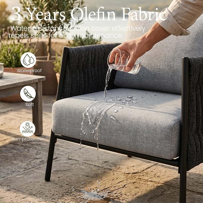 LayinSun 5 Piece Outdoor Furniture Set with Fire Pit Table, Modern Rope Woven Patio Conversation Sofa Set with Olefin Braid and Deep Seating