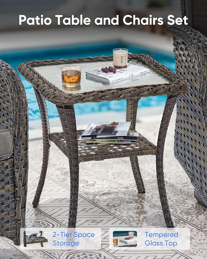 3 Pieces Patio Bistro Set Outdoor Swivel Rocker Patio Chairs with Side Table Patio Furniture for Deck Porch Garden Balcony Poolside
