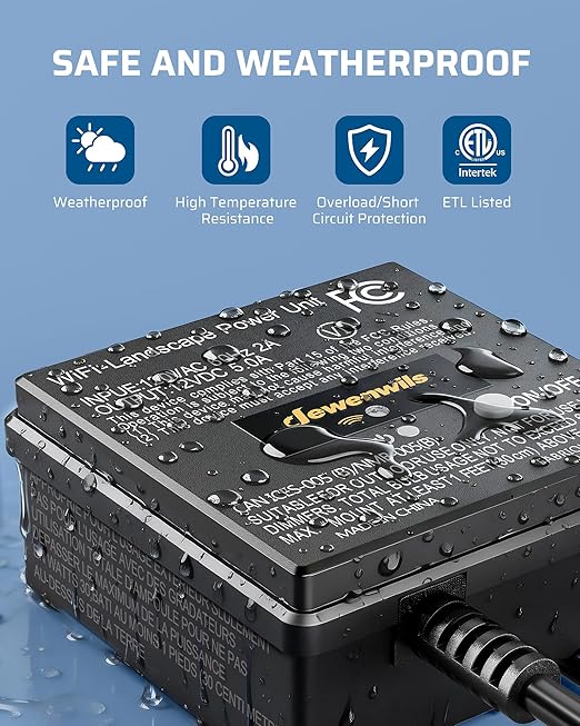 DEWENWILS 60W WiFi Low Voltage Transformer, 120V AC to 12V DC | 4 Modes, Timer, Work with Alexa & Google Home, Smart Landscape Transformer for Spotlight, Pathway Light