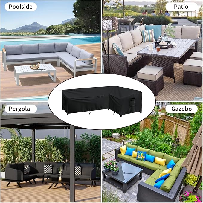 PureFit Outdoor Sectional Sofa Cover Waterproof L Shaped Patio Furniture Covers for Deck, Lawn and Backyard, 83”x104” Left Facing, Black