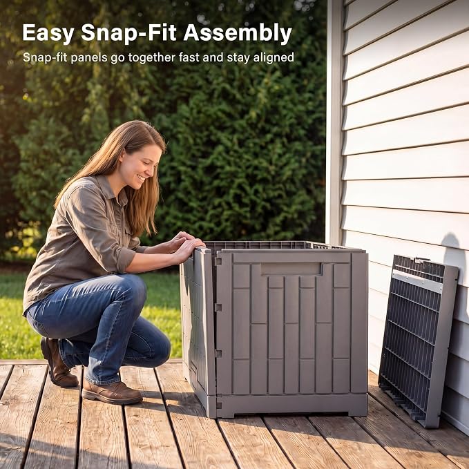 EAST OAK Outdoor Storage Box, 80 Gallon Deck Box, Waterproof Resin Storage Bin for Patio Cushions, Gardening Tools, Lockable, UV Resistant, Grey