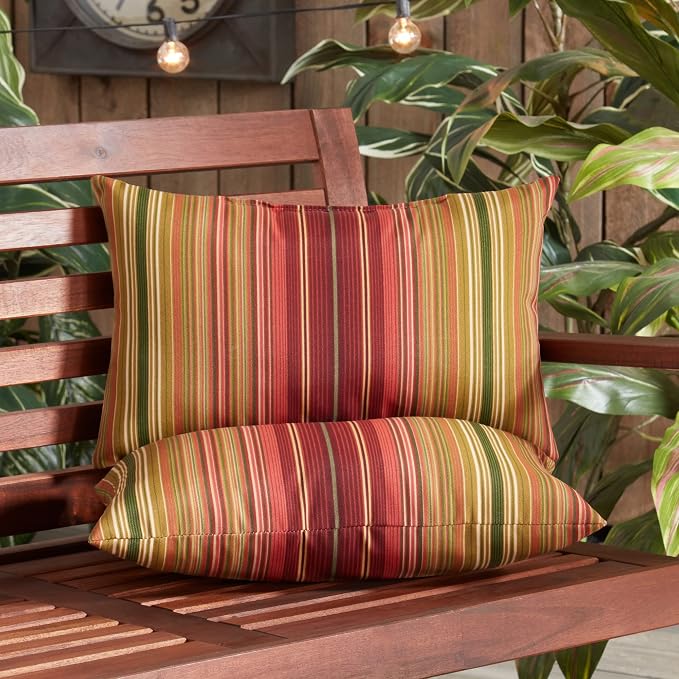 South Pine Porch Outdoor 19x12-inch Rectangle Accent Pillow (Set of 2), Kinnabari Stripe