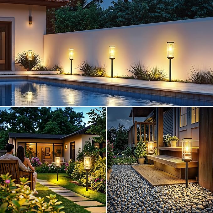 Ahaorigin 2 Pack Solar Lights Outdoor Pathway, Up to 15 Hrs Brighter LED Path Light Waterproof, Luxury Tall Solar Outdoor Light for Garden Yard Walkway Driveway Landscape, Warm White