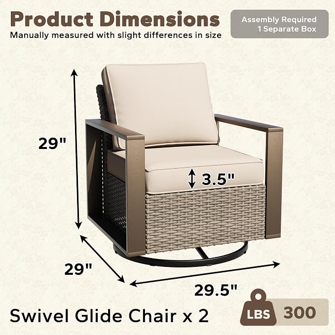 Outdoor Swivel Rocker Patio Metal Chairs Set of 2 - Porch Furniture 2 Pieces 360 Degree Glider Rockers Rattan Chairs with Washable Cushion & Metal Steel Rectangular Framed Armrest, Beige
