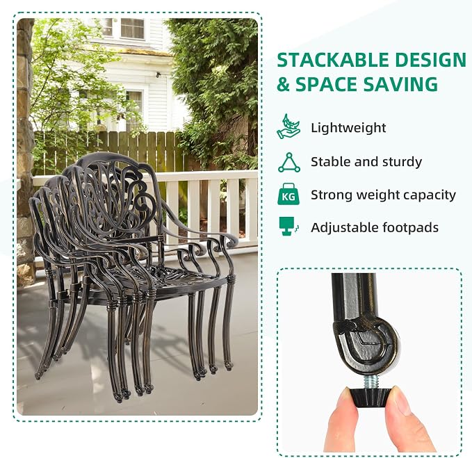 VIVIJASON 9-Piece Outdoor Furniture Dining Set, Cast Aluminum Patio Table and Chairs Set with 4 Stationary Chairs, 4 Swivel Rocker Chairs, 64" Large Square Dining Table, Umbrella Hole, Navy Blue