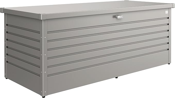 Biohort LeisureTime 210 Gallon Metal Deck Box, Silver | 71 L x 31 W x 27.9 H, Durable Large Outdoor Storage, Locking, Waterproof, Soft Close, Tools, Cushions, Pool, 20 Year Warranty