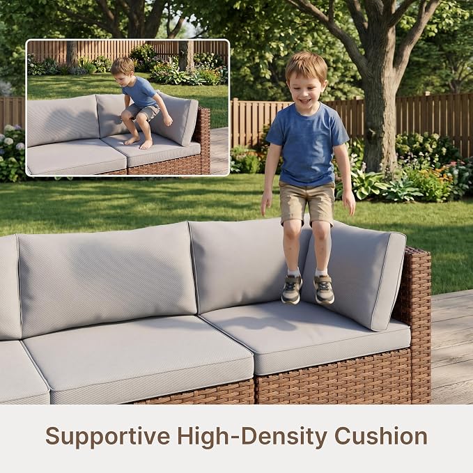 Ahomly 7-Piece Patio Furniture Set, Outdoor Sectional Couch with Water-Resistant Cushions & Coffee Table, PE Rattan Outdoor Patio Sofa Set for Backyard, Deck, Garden, or Porch, Grey
