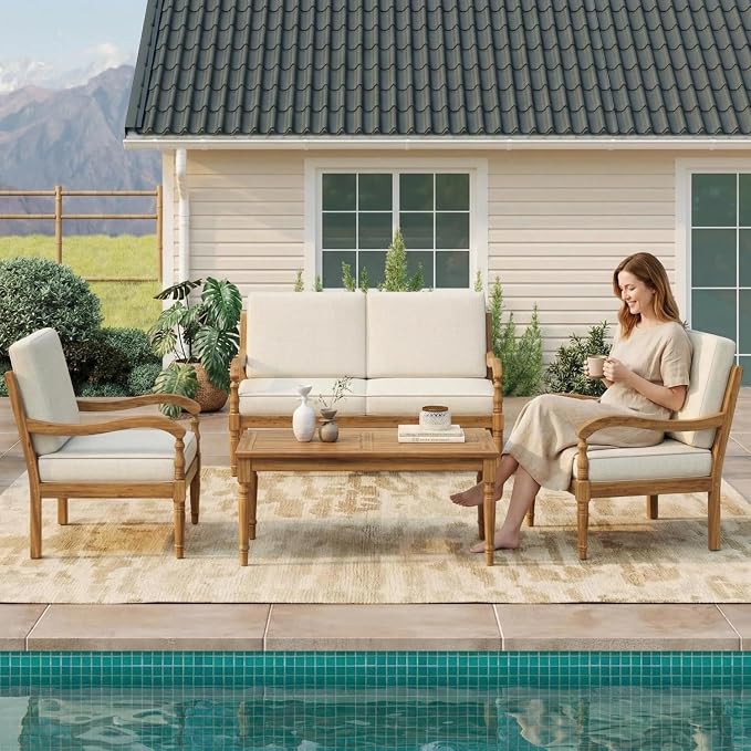 Patio Furniture Set of 2, Outdoor Sectional Furniture with, All-Weather Patio Conversation Set for Backyard, Garden and Poolside, Beige(Series F)