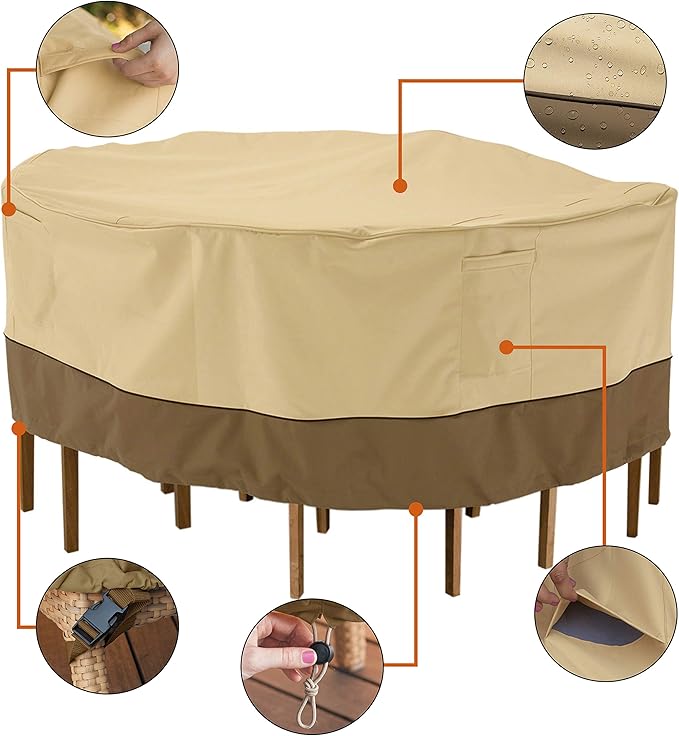 Classic Accessories Veranda Water-Resistant 60 Inch Round Patio Table & Chair Set Cover, Outdoor Table Cover
