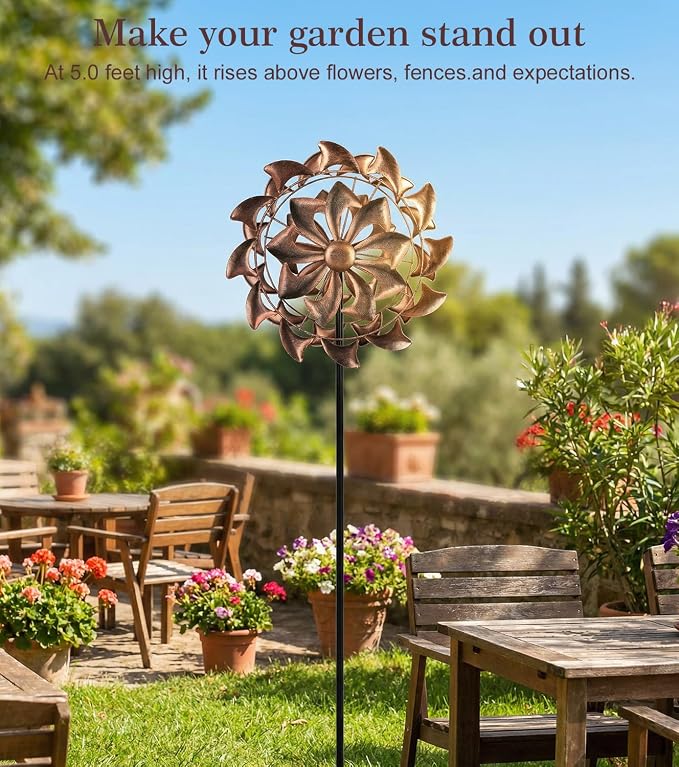 Wind Spinners Outdoor Garden Decor - W13xH63 Copper Metal Yard Art Wind Sculptures & Spinners, Vintage Kinetic Windmill for Yard Patio Lawn Decor, Retro Gardening Gifts for Women