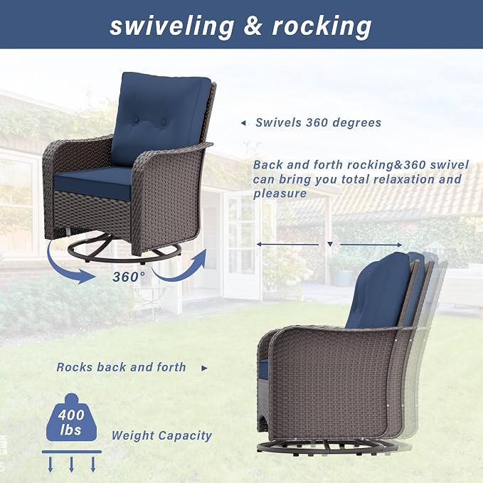 11 Pieces Patio Furniture Set with 2 Swivel Chairs Patio Furniture Outdoor Sectional Sofas with 55000 Gas Fire Pit Patio Conversation Set w/7 Cushions