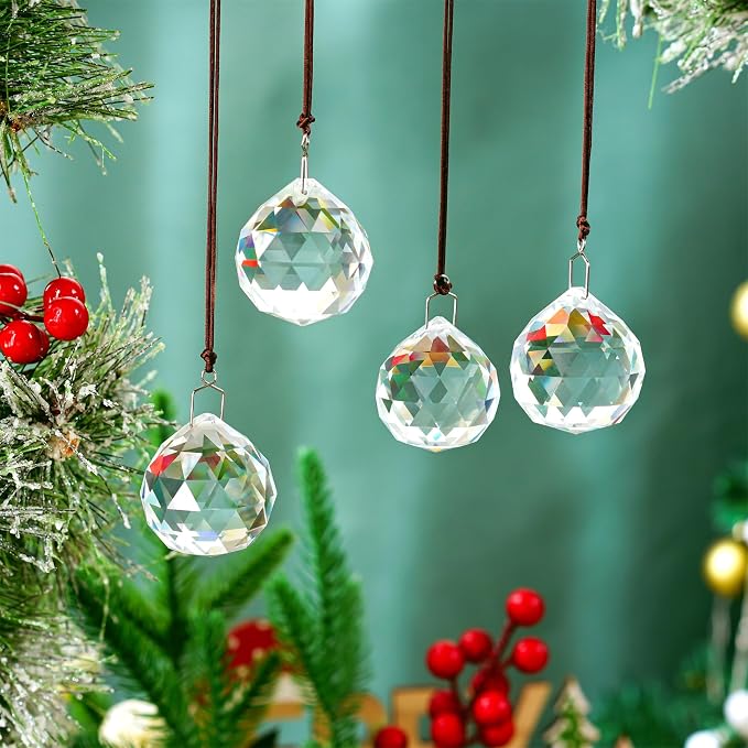 4 Pack Clear Crystal Ball Prism Suncatchers Window Rainbow Maker, 40mm | Hanging Crystals,Sun Catchers Indoor Window,Large Beads For Suncatcher,Chandelier Prisms for Home Garden Decor,Easy Hanging