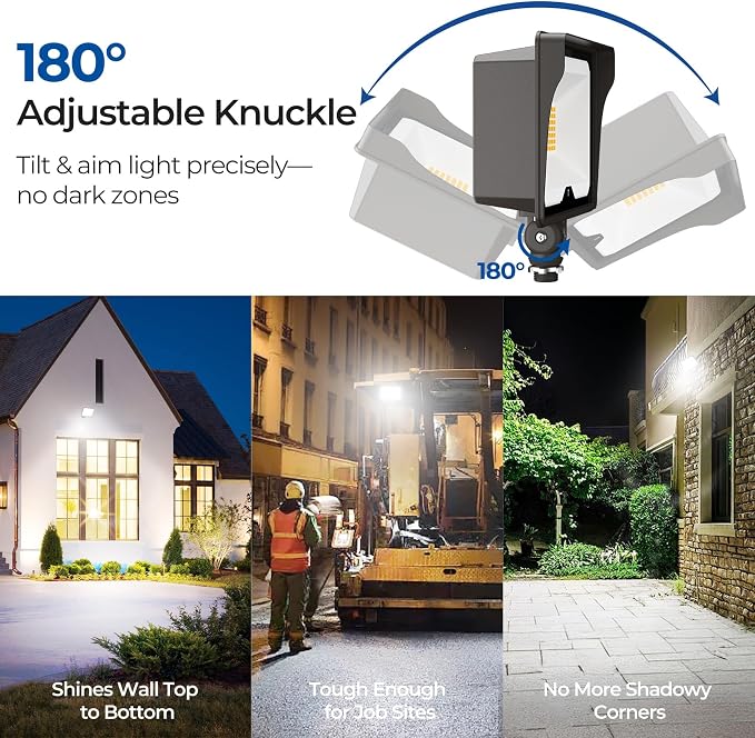 CINOTON 55W 7700LM LED Flood Lights Outdoor, 3CCT, ETL Listed, 1 Pack | IP65 Waterproof Security Wall Pack with 180°Knuckle, Dusk to Dawn 120V Aluminum Fixture for Warehouse Patio Porch Garage