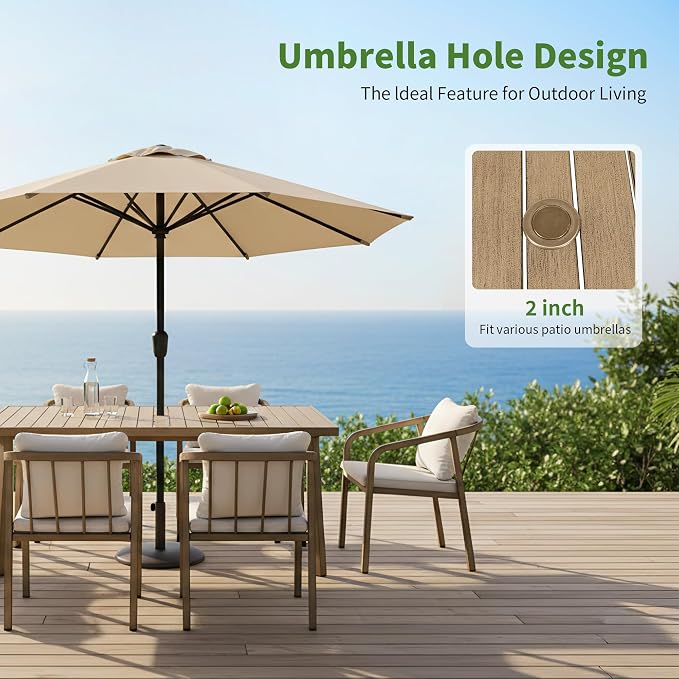 Outdoor Dining Set,7-Piece Patio Dining Table Set for 6 with Rectangular Table & 6 Thick Cushion Sofa Chair, Aluminum All-Weather Patio Furniture Set for Backyard, Garden and Poolside (Brown)