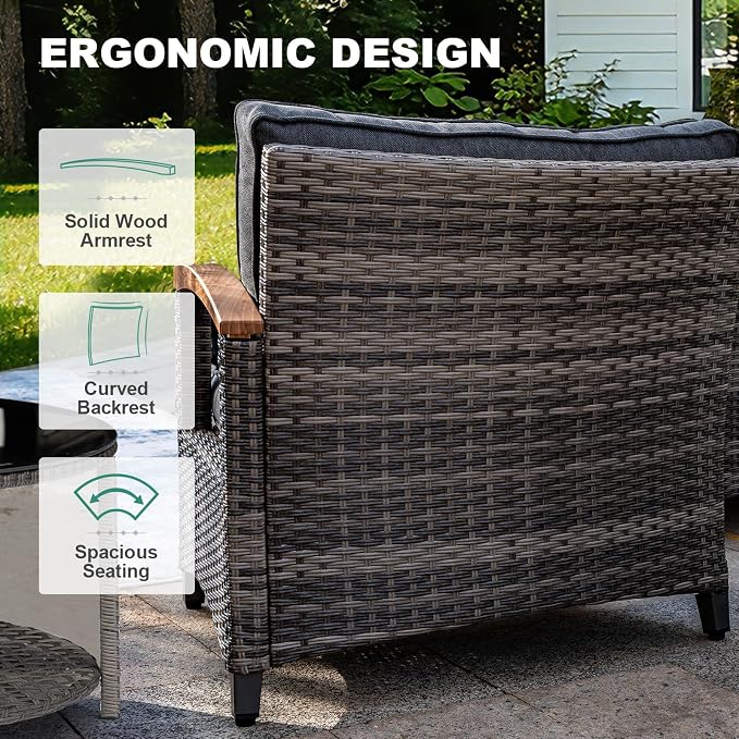 MEISSALIVVE 8-Piece Half-Moon Curved Outdoor Patio Furniture Set, Sectional Conversation Sofa with 2 Half-Moon Ottomans, Coffee & Side Tables for Backyard Deck Garden, Grey