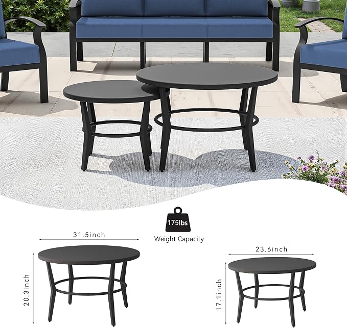 Kullavik Aluminum Patio Furniture Set,4 Piece Modern Metal Outdoor Patio Furniture w/5.1'' Thick Cushion and Round Coffee Table,Patio Conversation Sets for Porch,Deck,NavyBlue
