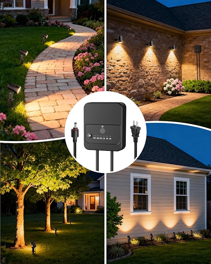 ZZXX All-in-One Low Voltage Landscape Lighting Kit, 4-Pack LED Landscape Lights with Transformer 32FT Wire and Connectors, 2700K Waterproof Landscape Spot Lights for Garden Yard House Tree