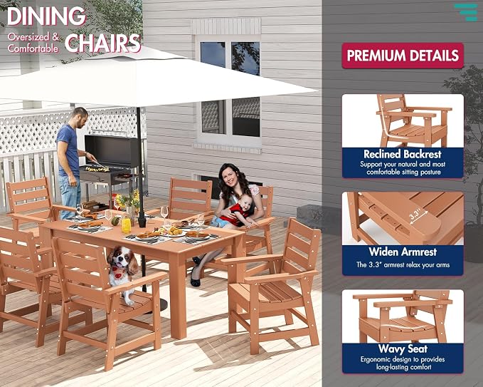 BRIOPAWS Outdoor-Dining-Chair | HDPE | Teak | Patio Chairs with Arms | Modern | All Weather | Oversized & Comfortable | for Deck Backyard Poolside Porch