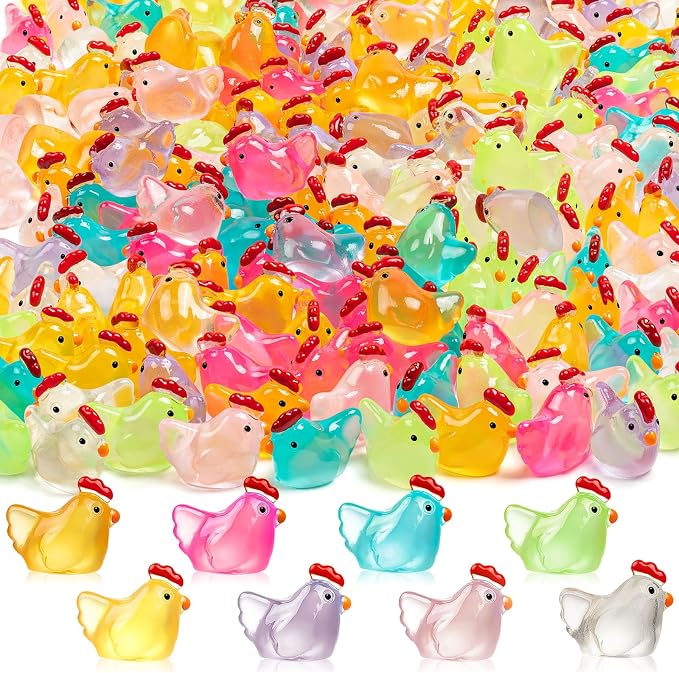 360PCS Luminous Mini Resin Chicken Tiny Chickens Bulk for Dollhouse | Miniature Chickens Animals Figurines Glow in The Dark, Micro Landscape DIY, Home Outdoor Party Decor